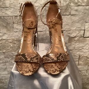 Sam Edelman Yaro Gold and Brown Faux Snakeskin Block Heels